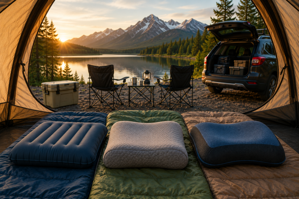 Best camping pillows inside a spacious family camping tent during car camping