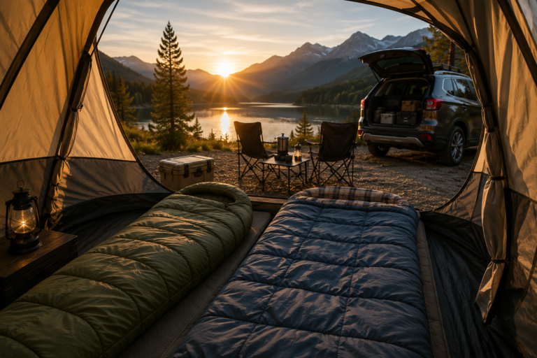 Best camping sleeping bags inside a spacious family tent during car camping