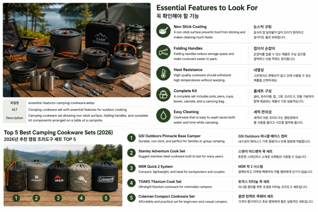 Camping cookware set with essential features for outdoor cooking