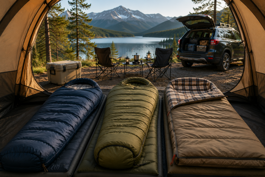 Best camping sleeping bags for different camping styles inside a family camping tent