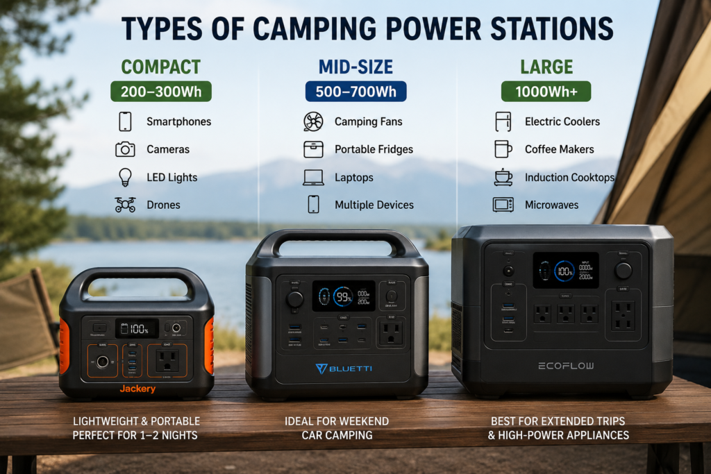 Types of camping power stations from compact to large capacity for car camping